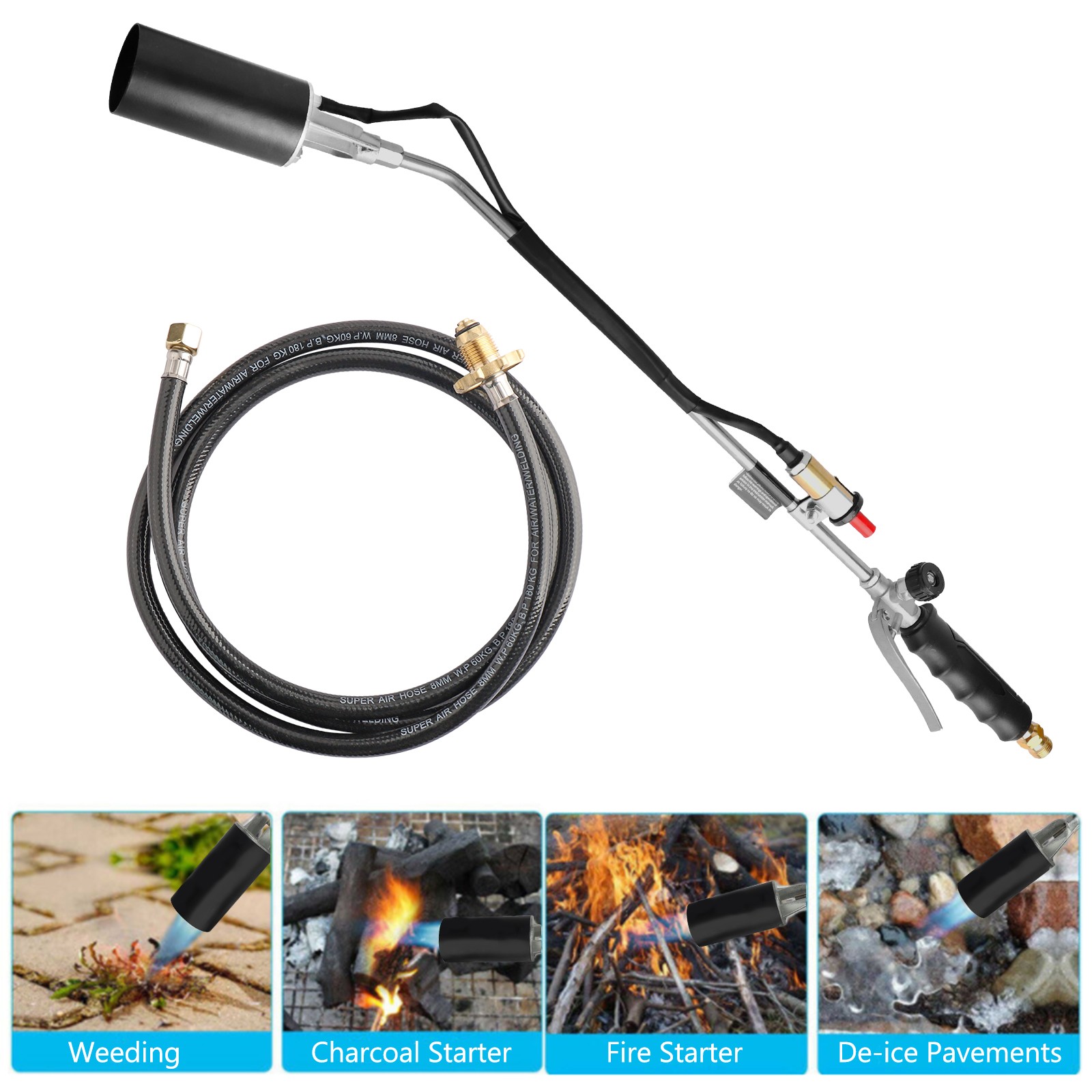 Portable Propane Torch Weed Burner Ice Snow Melter Outdoor Flame Thrower w/ Hose