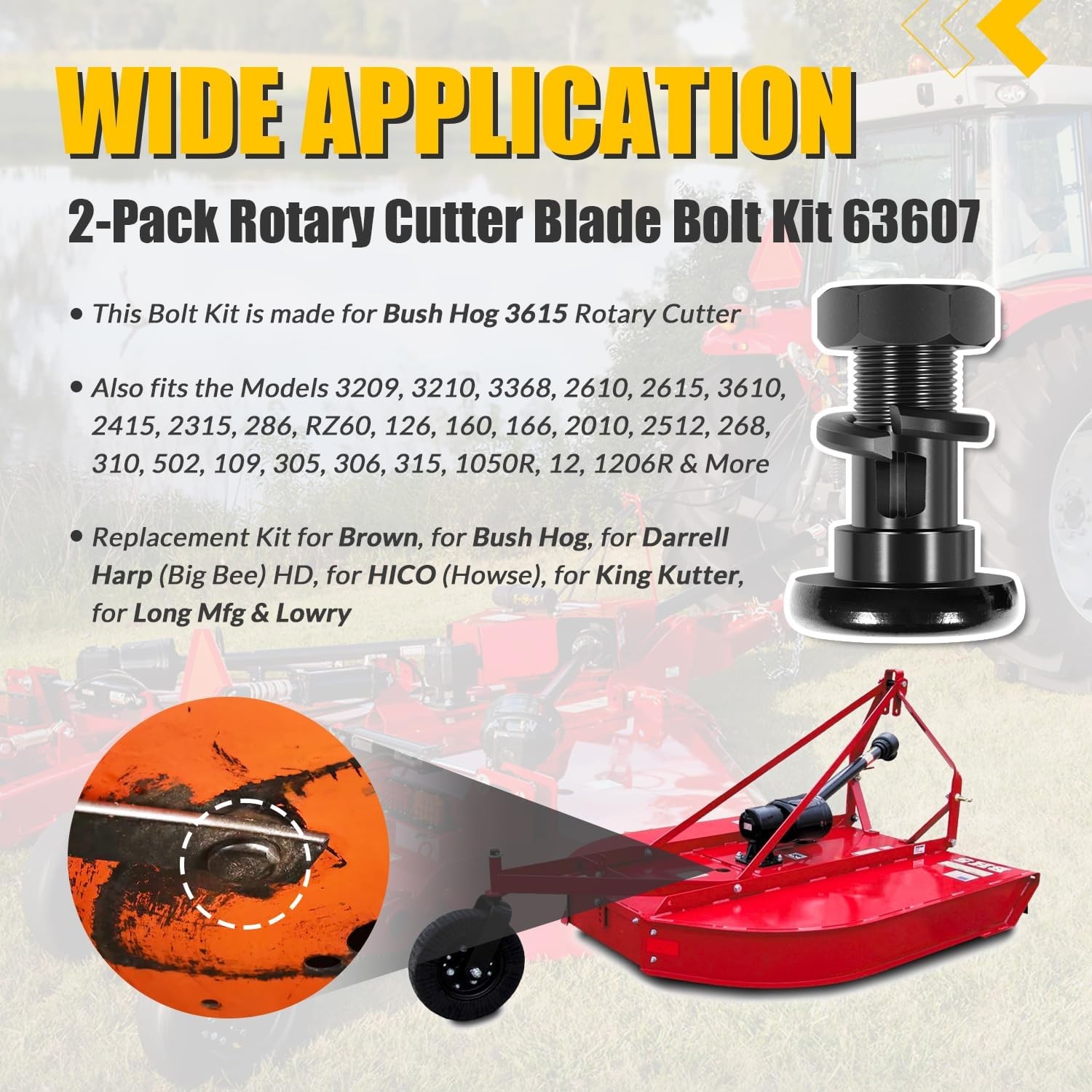 2PCS Rotary Cutter Blade Bolt Kit 63607, Includes 2 Bolts, 2 Nuts, and 2 Washers