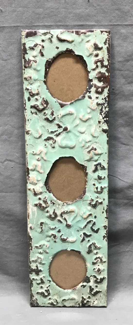 VTG 5x23 Multi Triple Oval Photo Tin Ceiling Metal Picture Frame Old 1841-25B