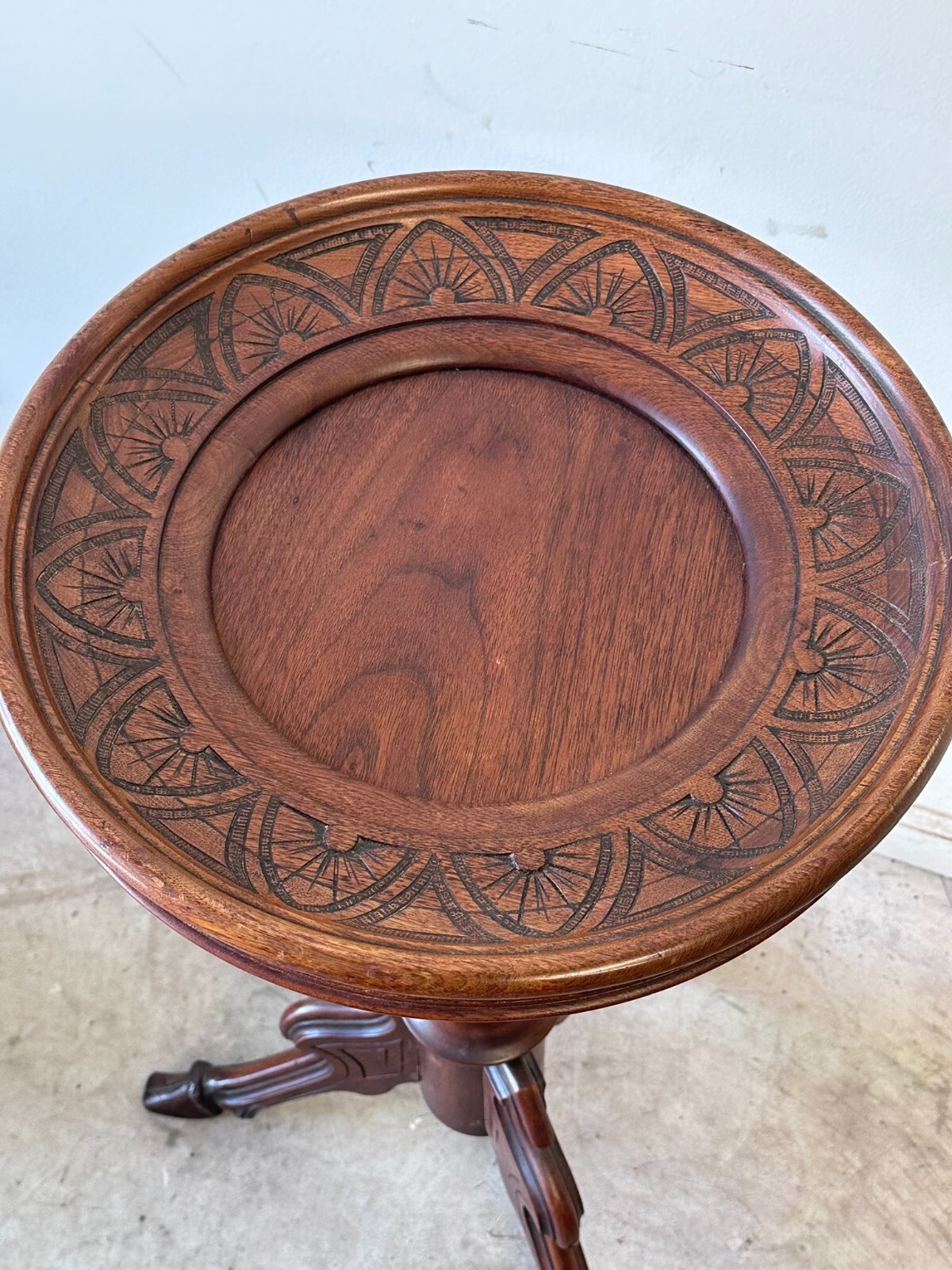 Antique Rennaissance Revival Victorian walnut stand Card Table Pedestal 1870