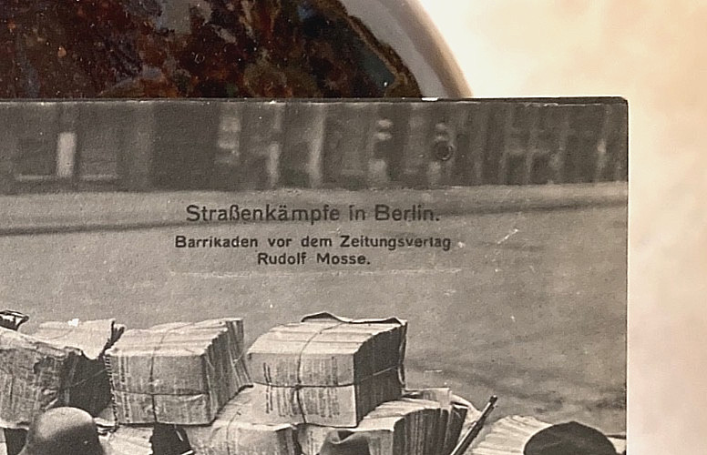 POST-WWI GERMAN FREIKORPS w/NEWSPAPER BARRICADES BERLIN 1919 PHOTO POSTCARD RPPC