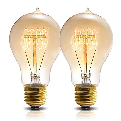 Edison Light Bulb 40W，2 Pack A19 Old Fashioned Vintage Incandescent 40 Watts 2p