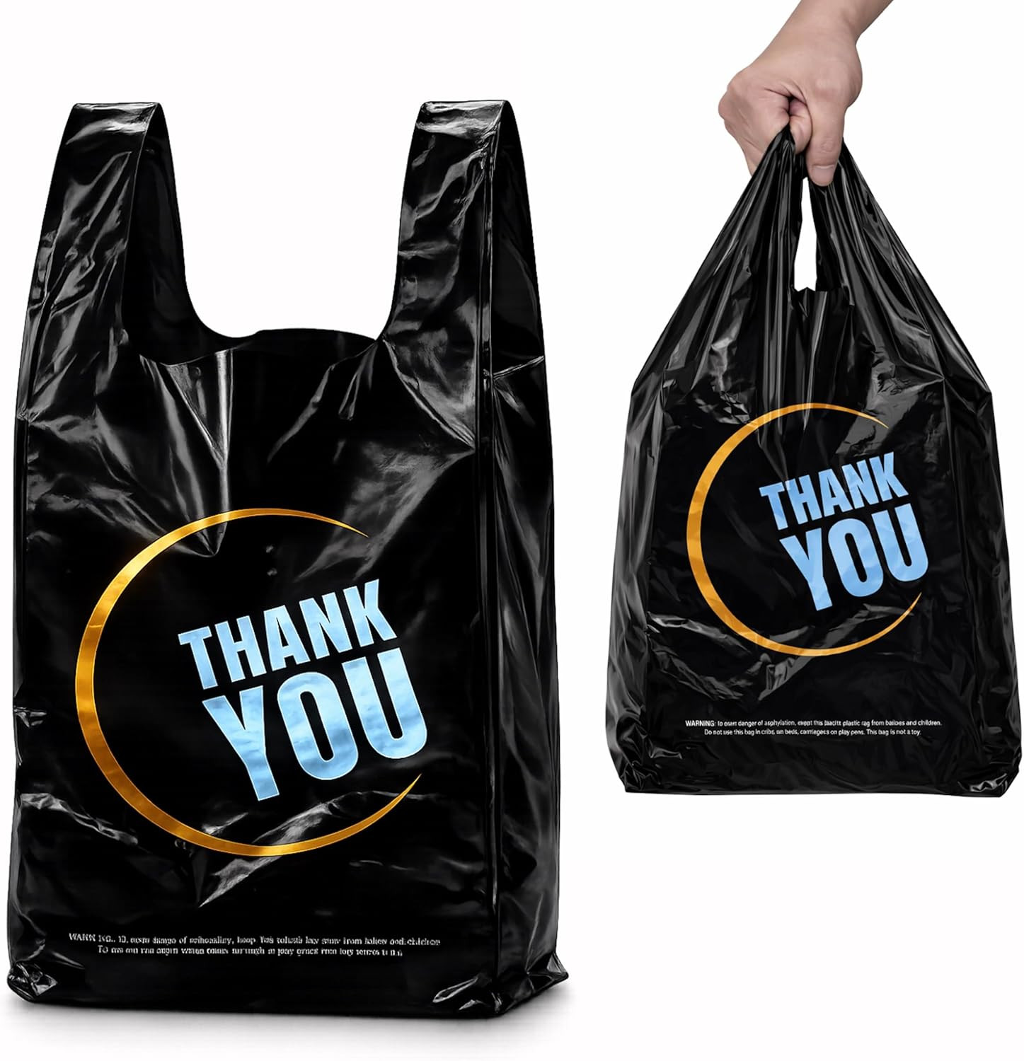 100 Count Plastic Bags - Black T Shirt Bags with Handle for Retail Shopping and