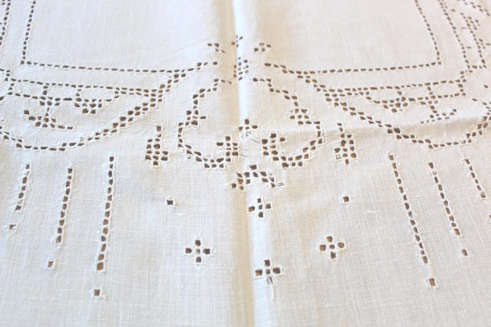Irish Linen Tablecloth White Hand Work Cutwork