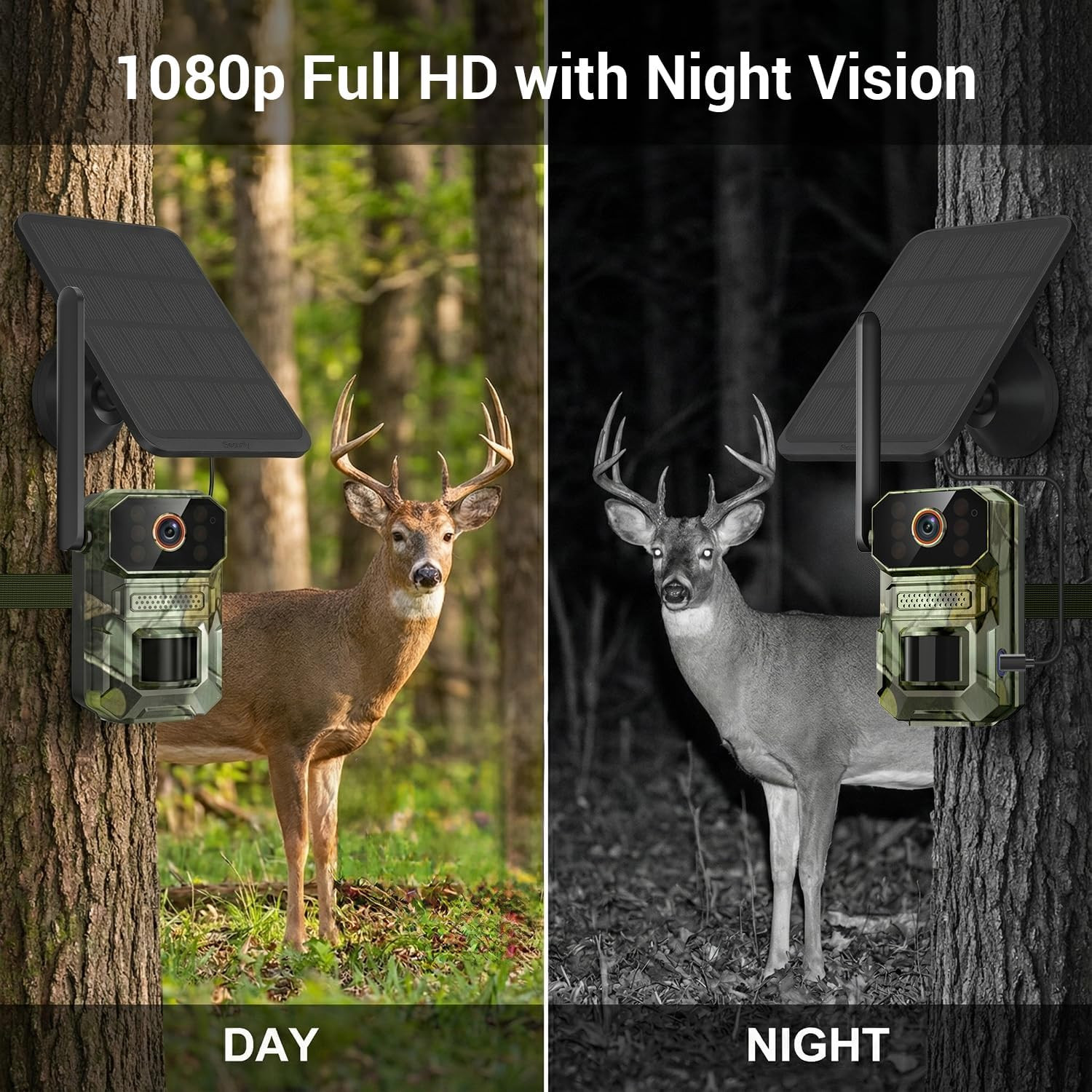 4G LTE Cellular Trail Camera with Solar Panel, 1080P Full HD Game Cameras, Live