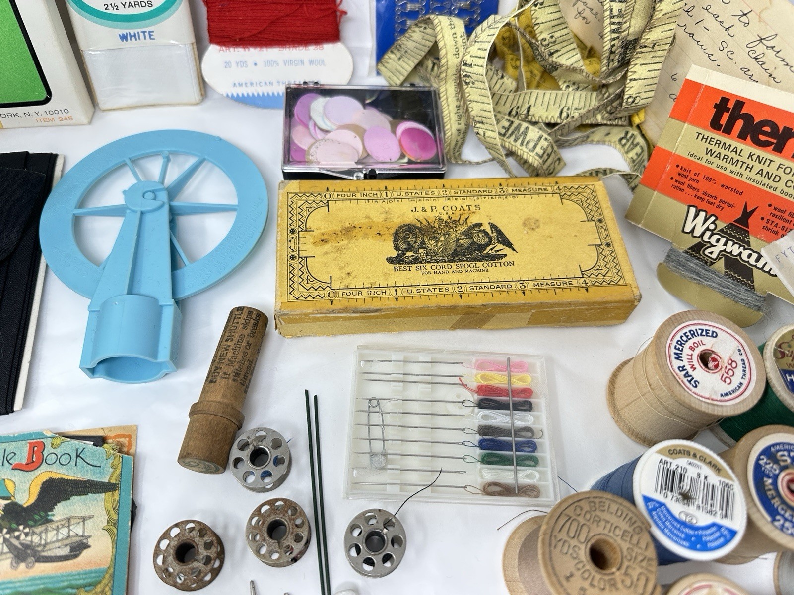 Vintage Max Klein Sewing Box Faux Wood Plastic Storage with Contents Supplies