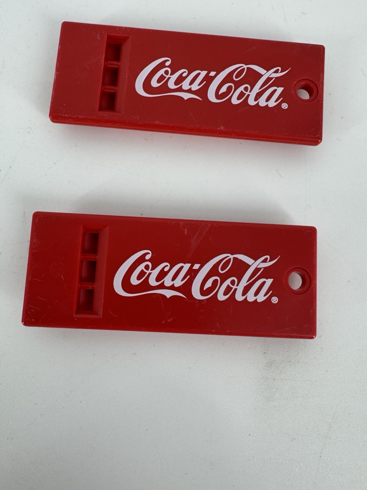Lot Of 2 Vintage Coca Cola Coke Red Whistle with White Writing MADE IN USA