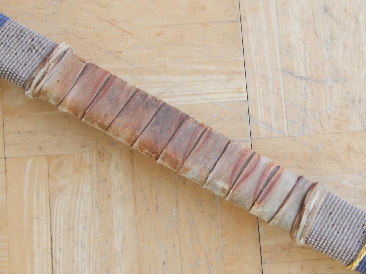 VINTAGE 48" t MID CENTURY NORTHERN PLAINS BEADED HIDE BACKED BOW - NICE !