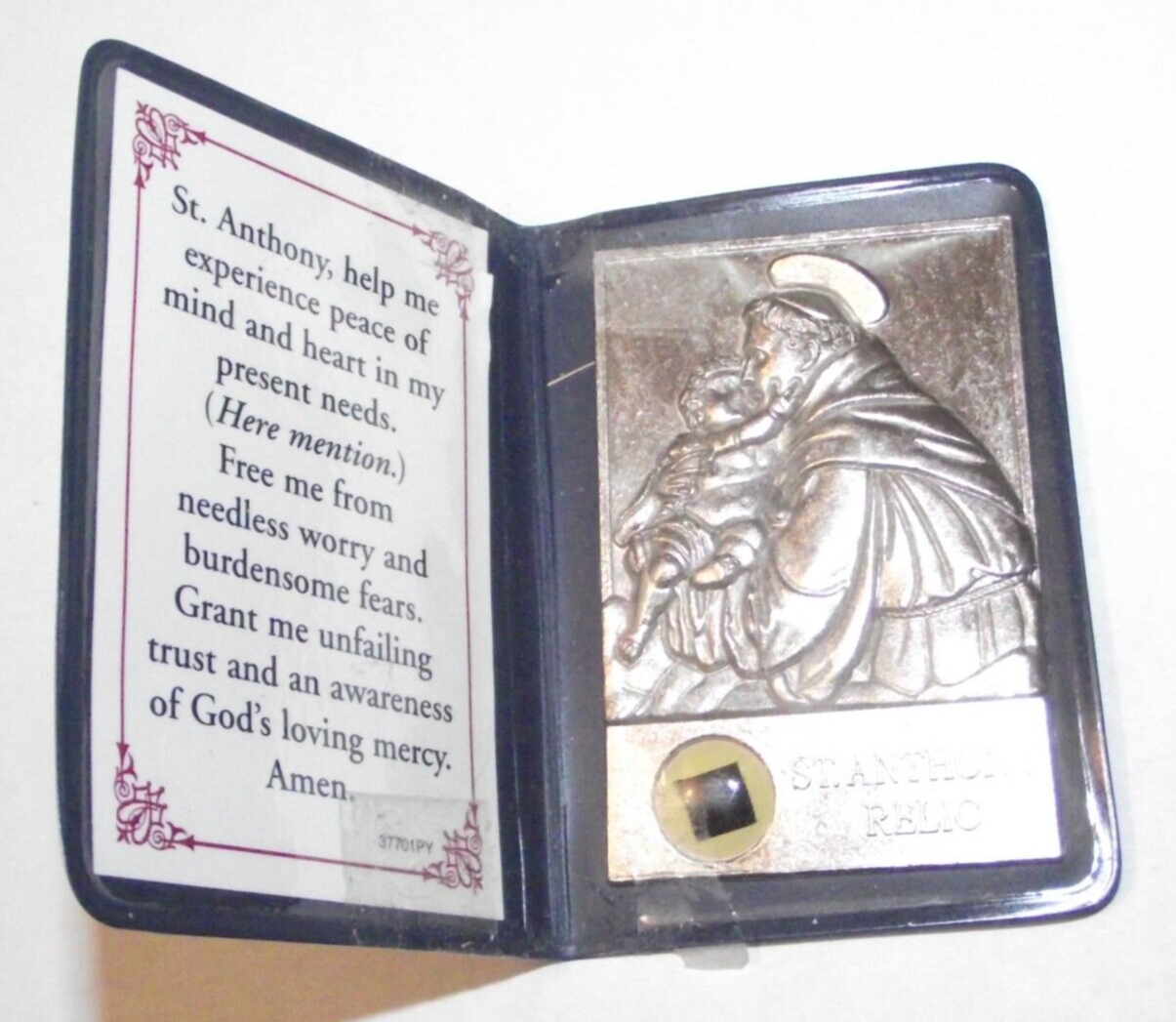 Vtg Patron St Saint Anthony pray for us relic prayer card pocket shrine folder