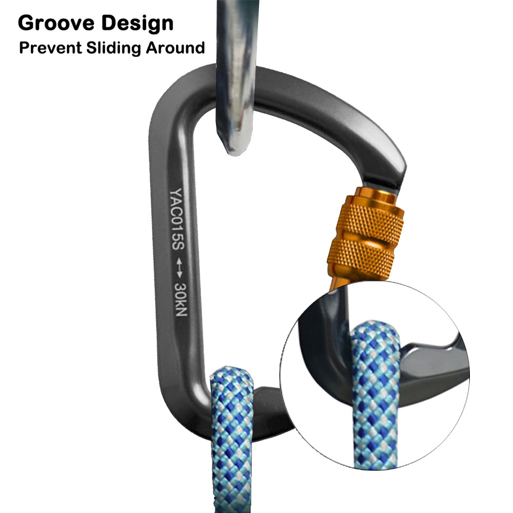 30KN Climbing Carabiner Aluminum Screw Locking Clip Heavy Duty Hook Rock Rescue