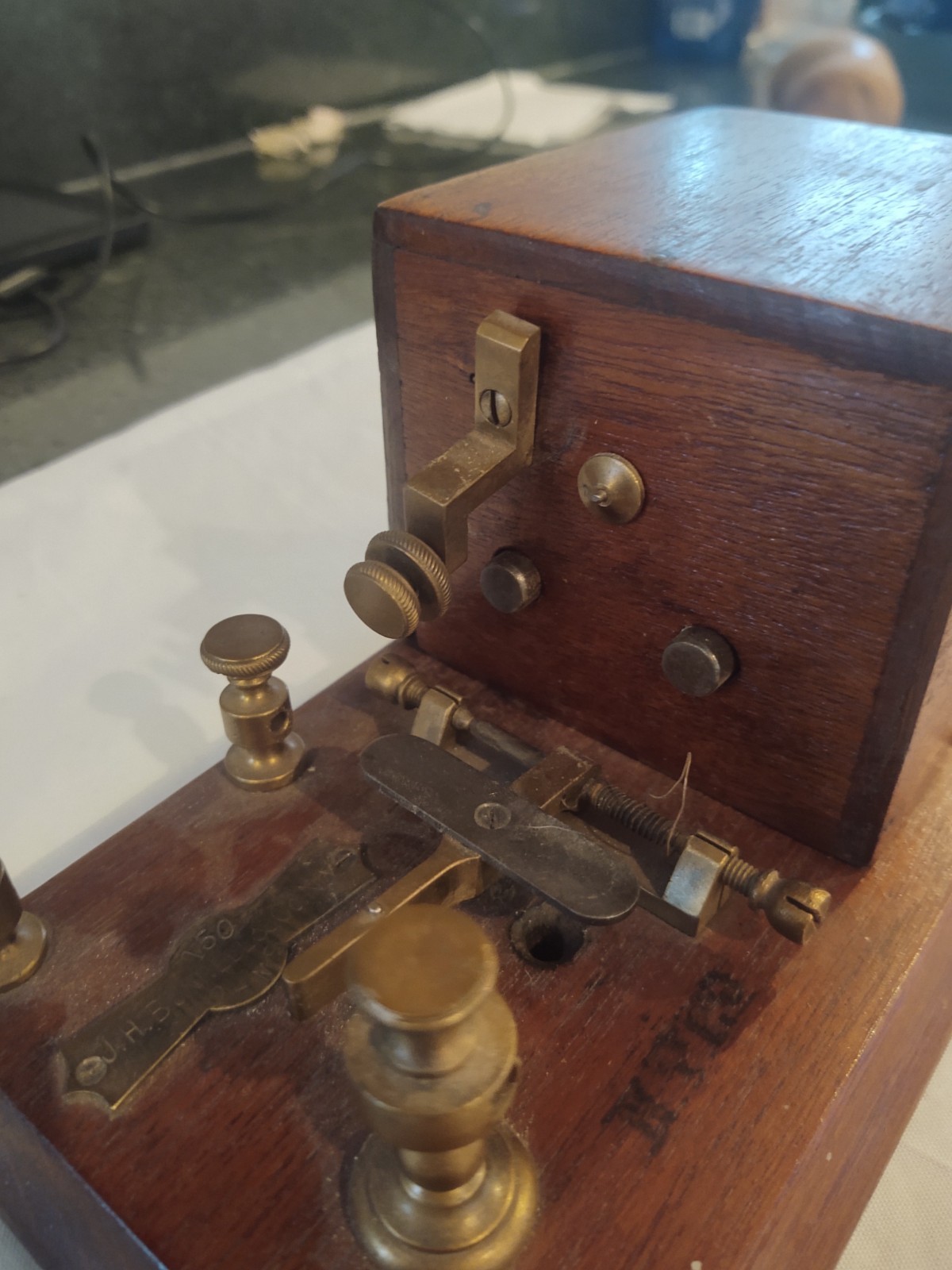 Antique NICE 1880s J.H. Bunnell Boxed Sounding Relay & Key Telegraph Set 150 Ohm