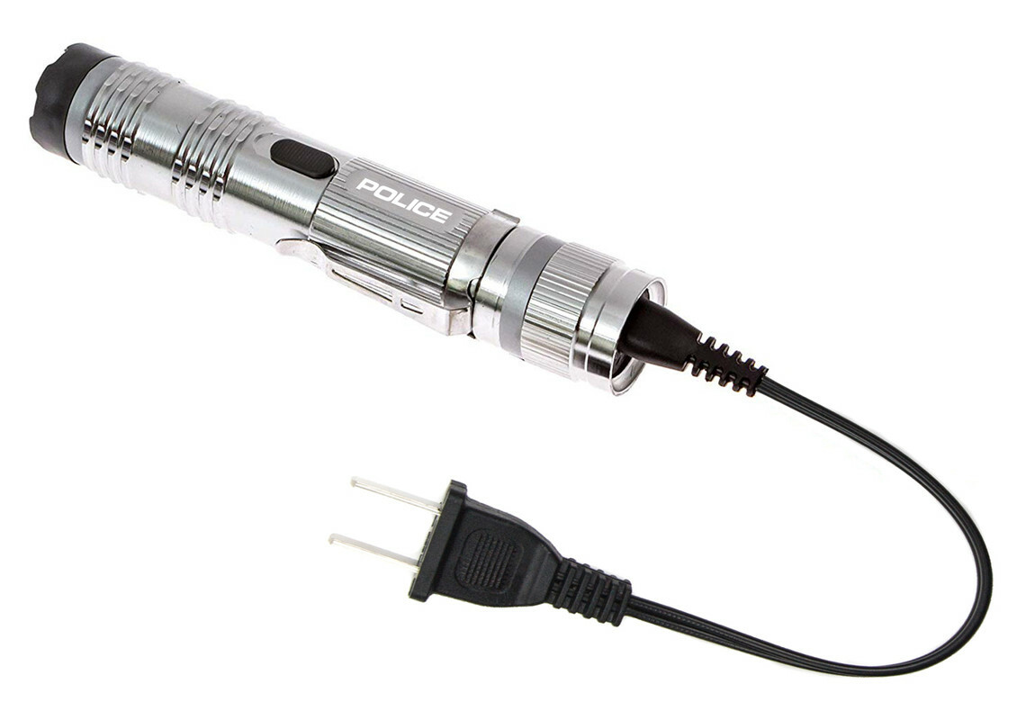 POLICE Metal Stun Gun M12 680 BV Rechargeable LED Flashlight - Grey