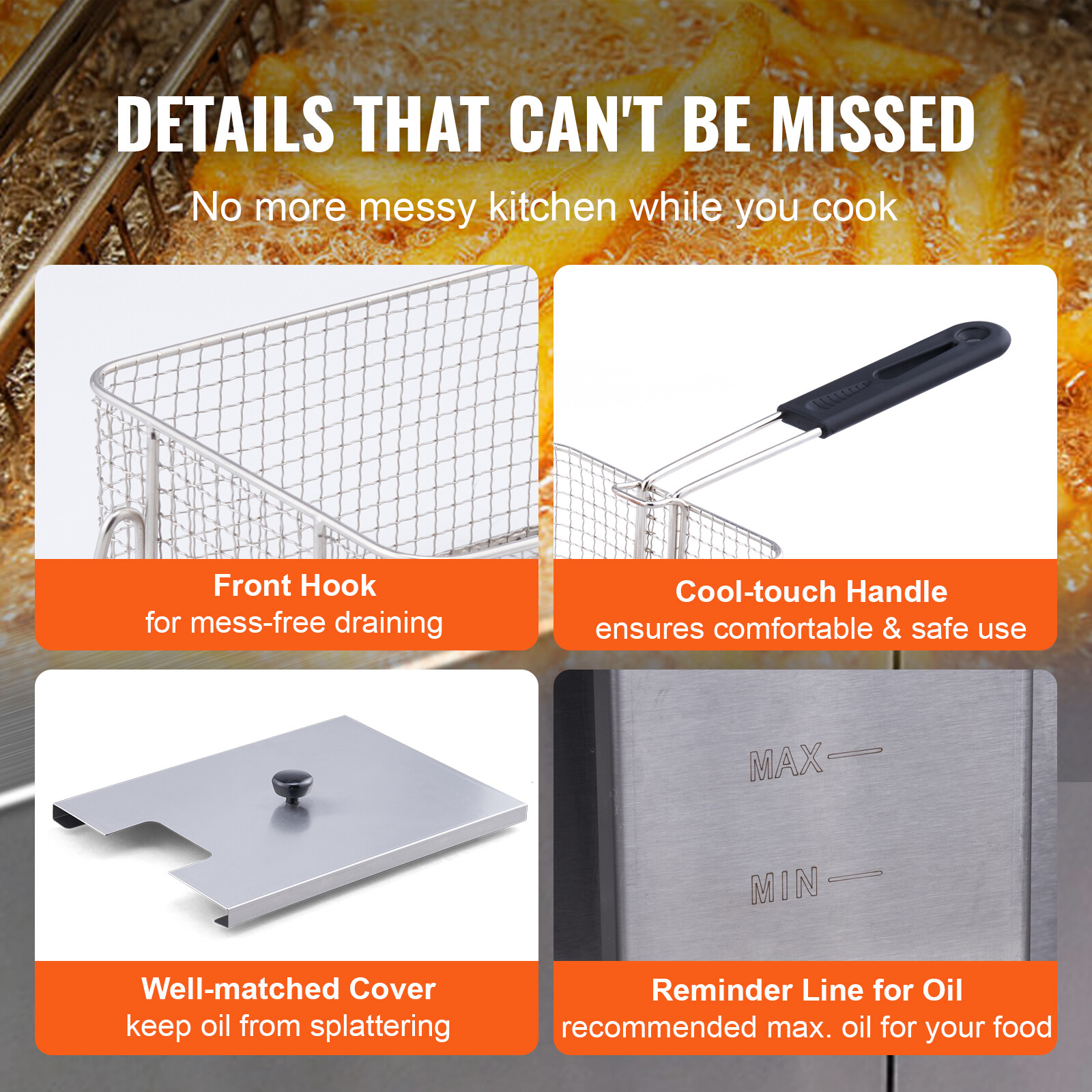 22L Commercial Electric Deep Fryer Countertop Deep Fryer w/ Dual Tanks 3000W