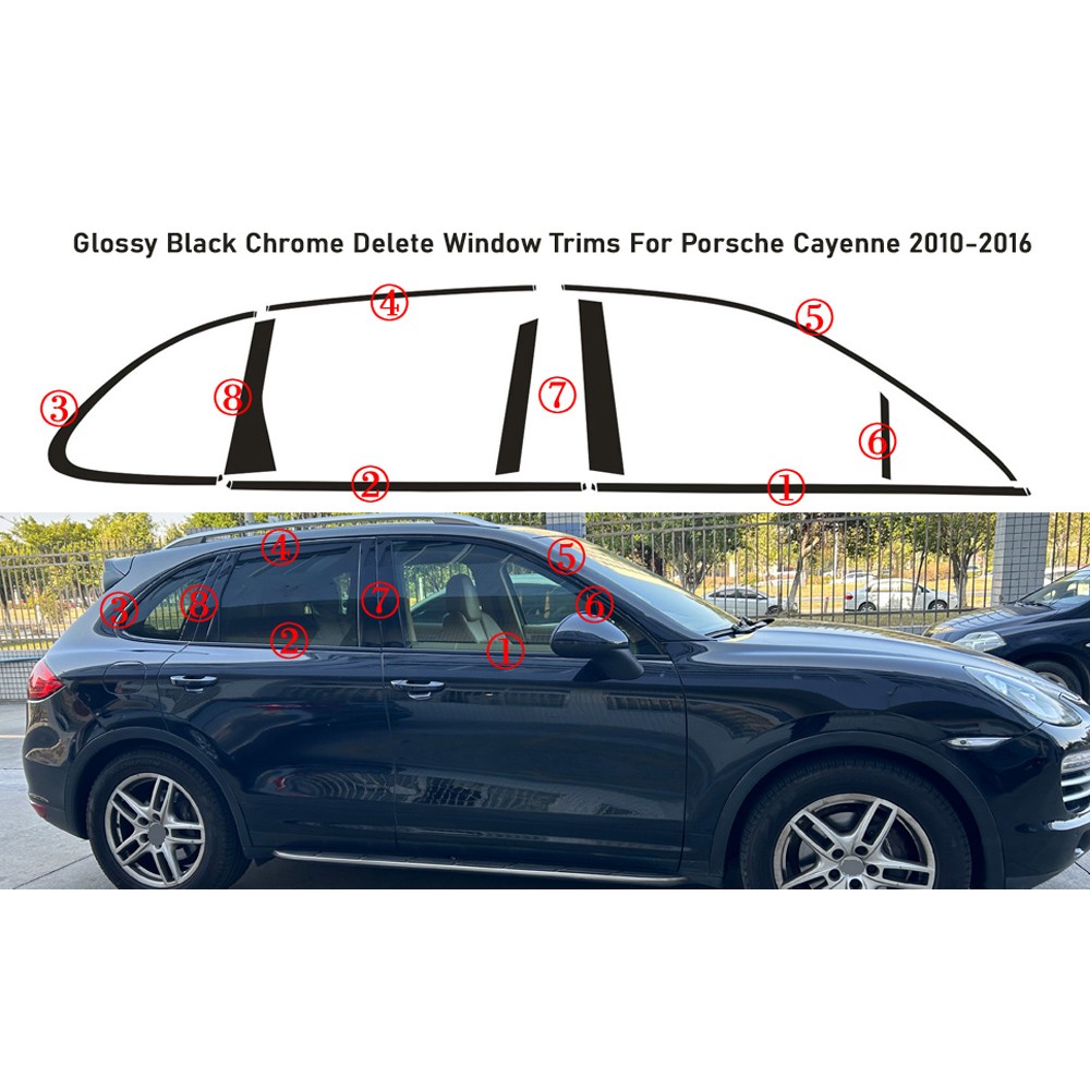 Glossy Black Chrome Delete Window Trims For Porsche Cayenne 2010-2016
