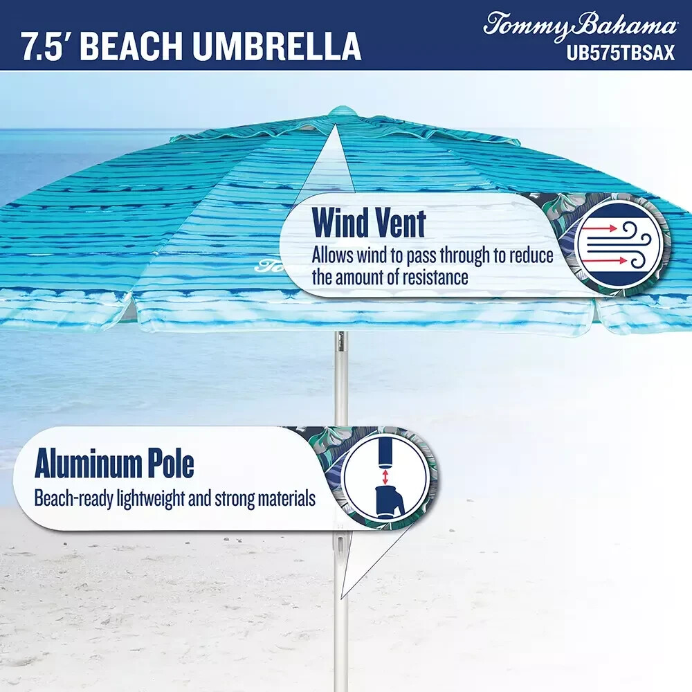 Tommy Bahama 7.5’ Beach Umbrella System Adjustable Tilt