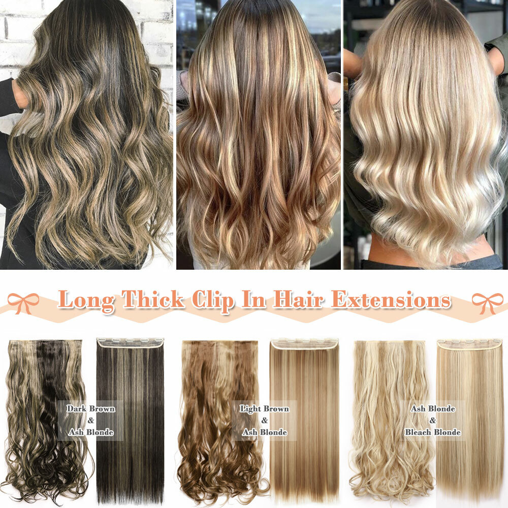 One Piece THICK 100% Real Natural Clip in Hair Extensions Full Head as human USA