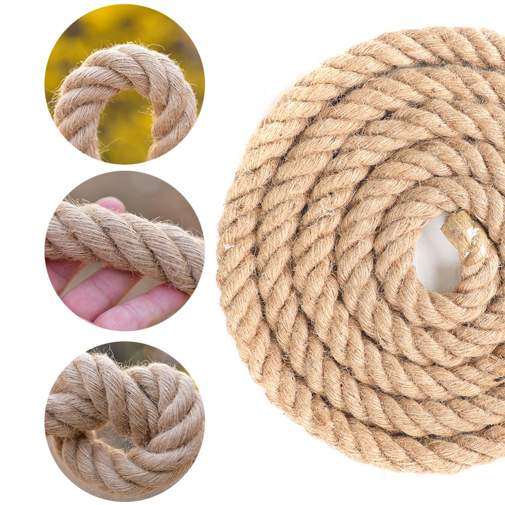 Natural Thick Hemp Rope Twisted Strong Jute Rope 4-Strand Burlap Rope for Craft