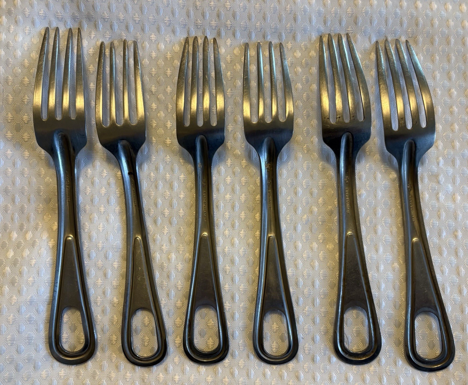 6 Vintage U.S. Military Mess Stainless FORKS; Silco & More!