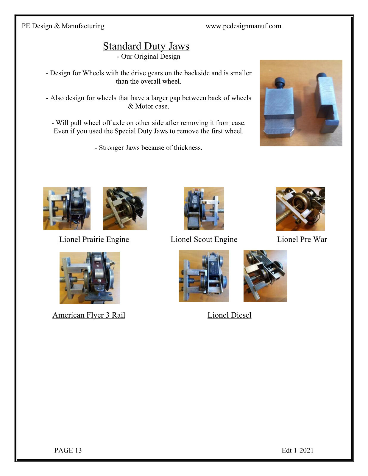 PE Design - STD & O gauge Wheel Puller w/ Standard & Special Duty Jaws Comb