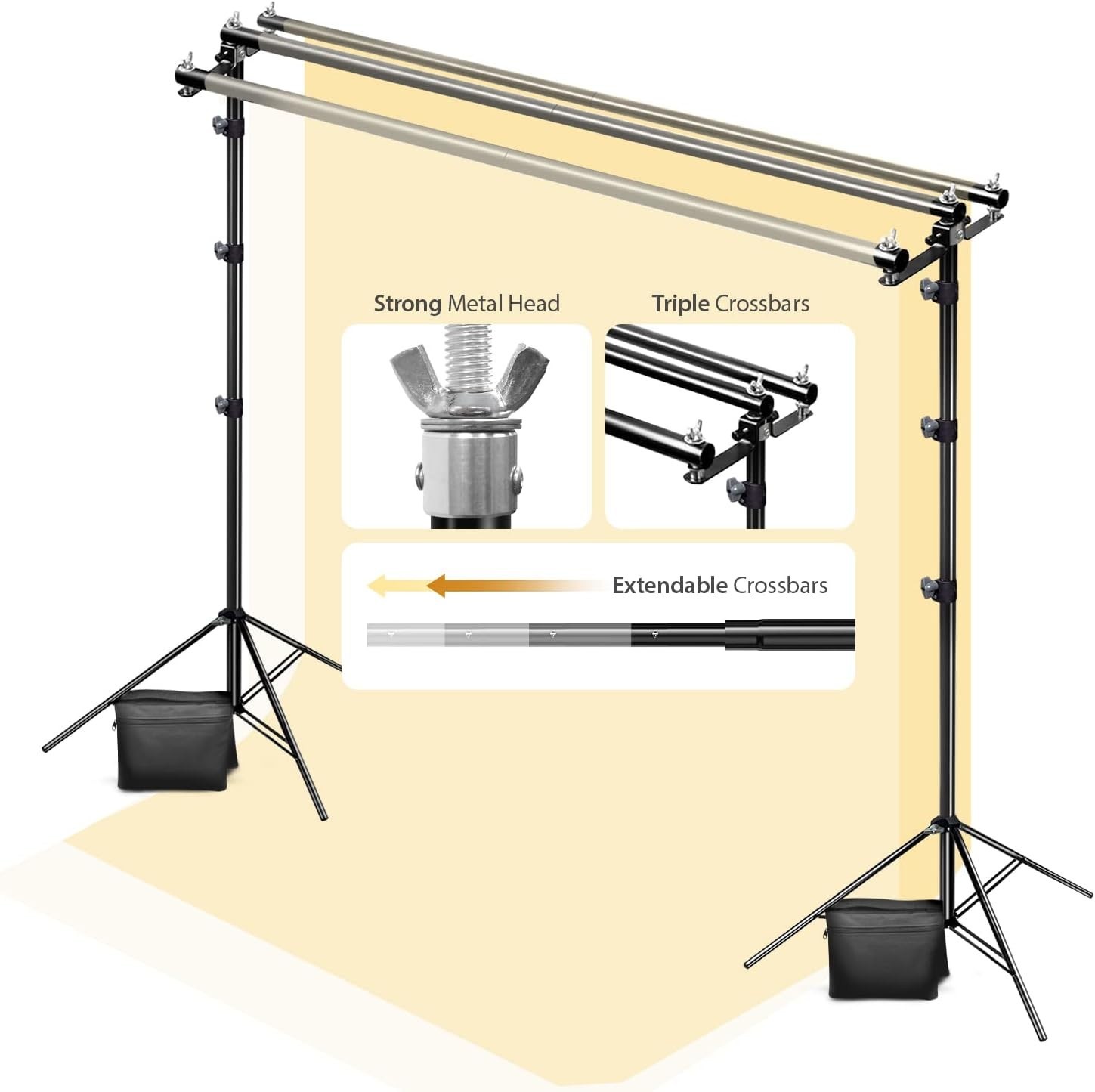 10x9.6 Triple Crossbar Background Support Stand Photo Studio Backdrop Stand Kit