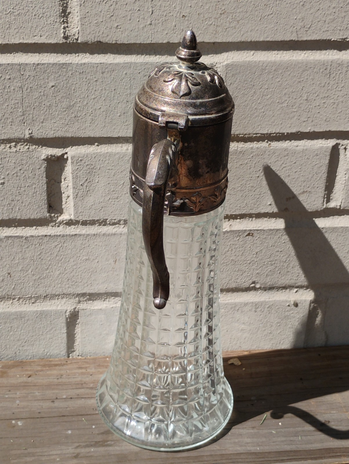 Antique Victorian Style Italian Crystal/Silverplate Decanter Claret Jug Pitcher