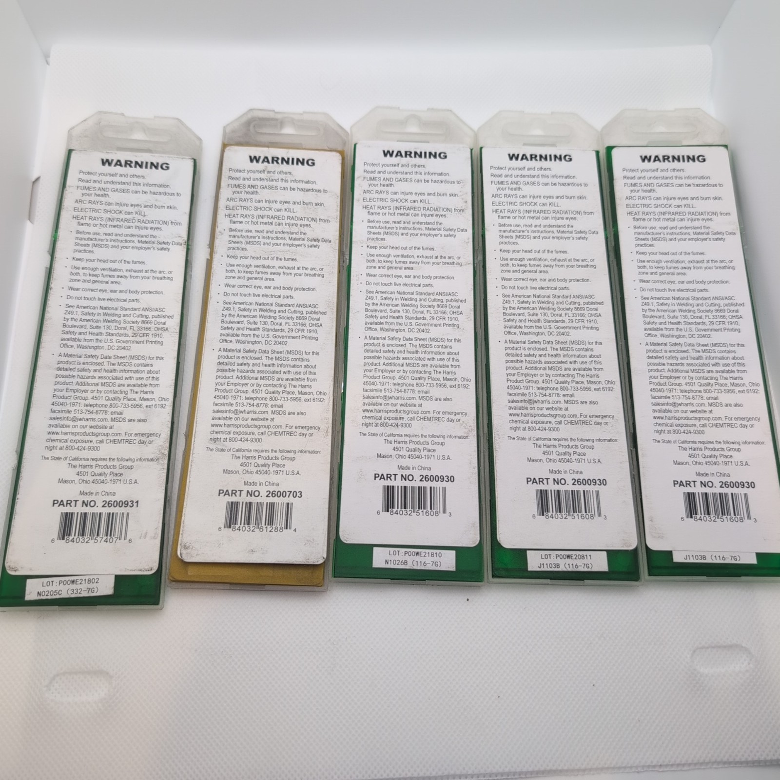 1/16" and 3/32" Harris 7" Tungsten Electrodes 5 packs of 10ea (50 total)