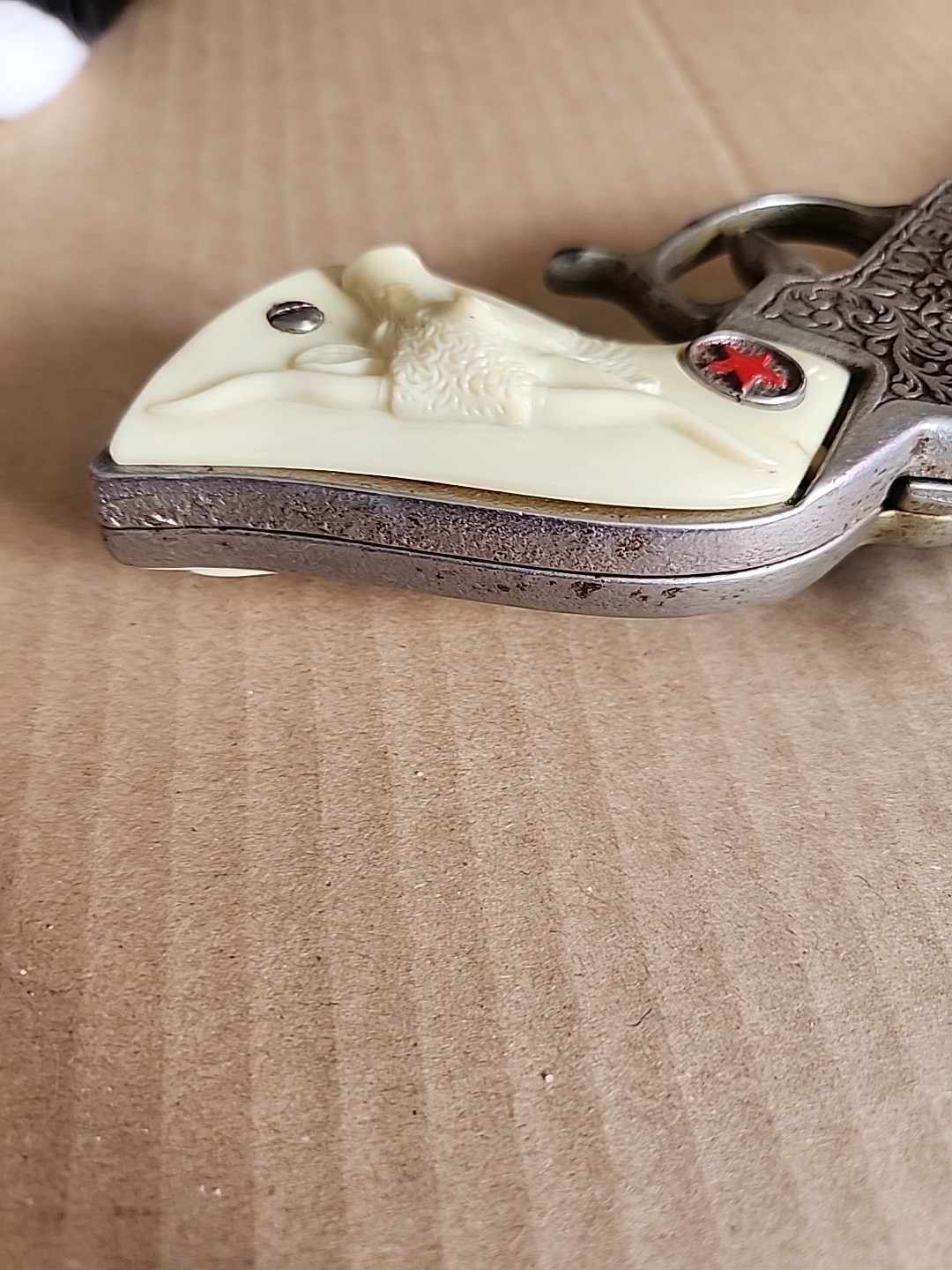 Vintage Hubley Texan 50 Shot Repeating Pistol Cap Replica TOY Gun Longhorn Grip