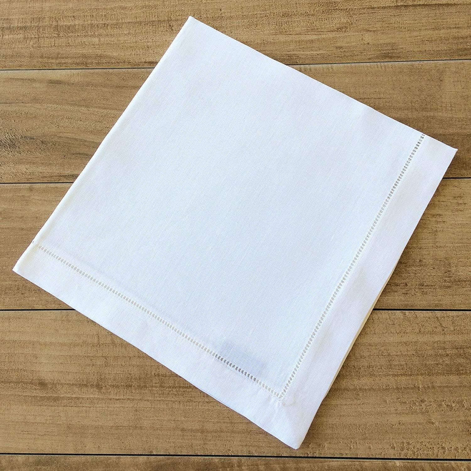 White linen hem stitch dinner napkins - Set of 6 20"x20"-Ladder hemstitch 100...