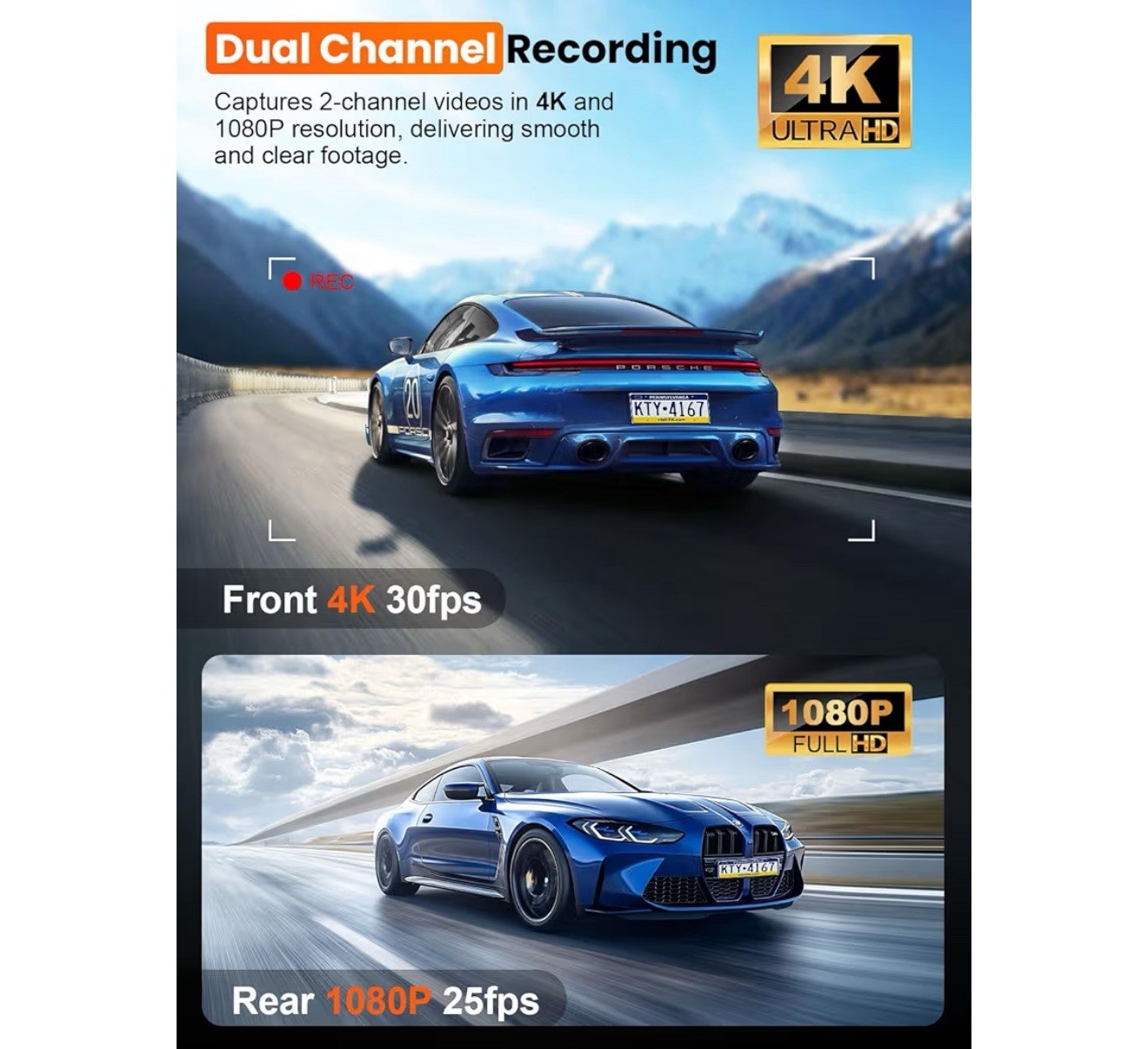 Affver 4K Dash Cam Front and Rear, Built-In 5G Wifi GPS, 64GB Card Included