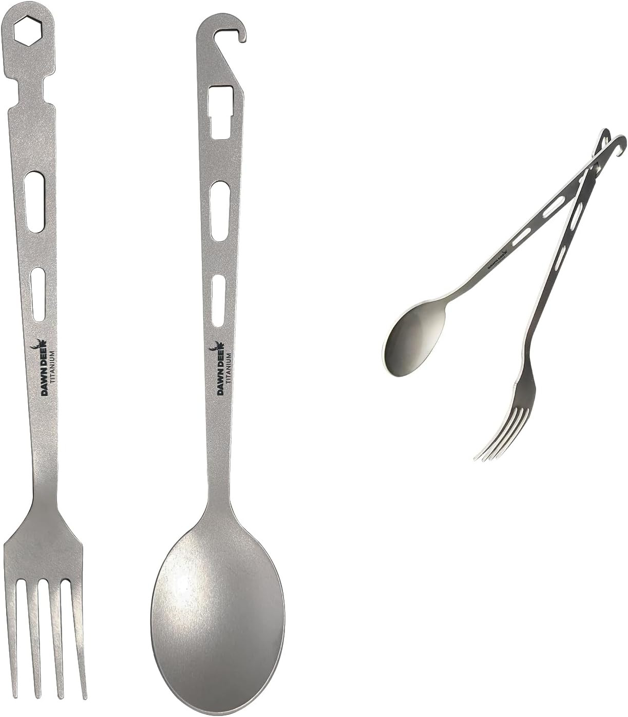 Titanium Fork Spoon Knife Set - Camping Tongs | Ultralight Backpacking Utensils,