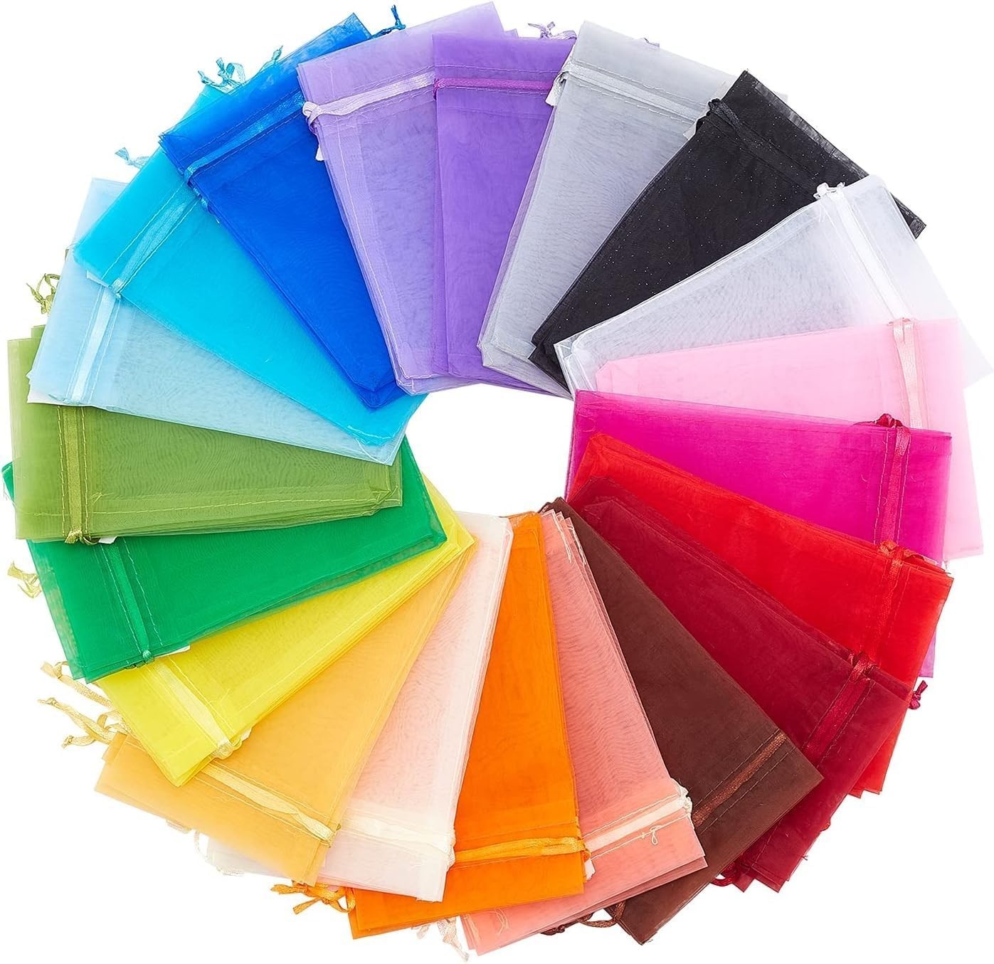 100 pcs Sheer Organza Drawstring Gift Bags, Jewelry, Wedding, Party Favor Pouch