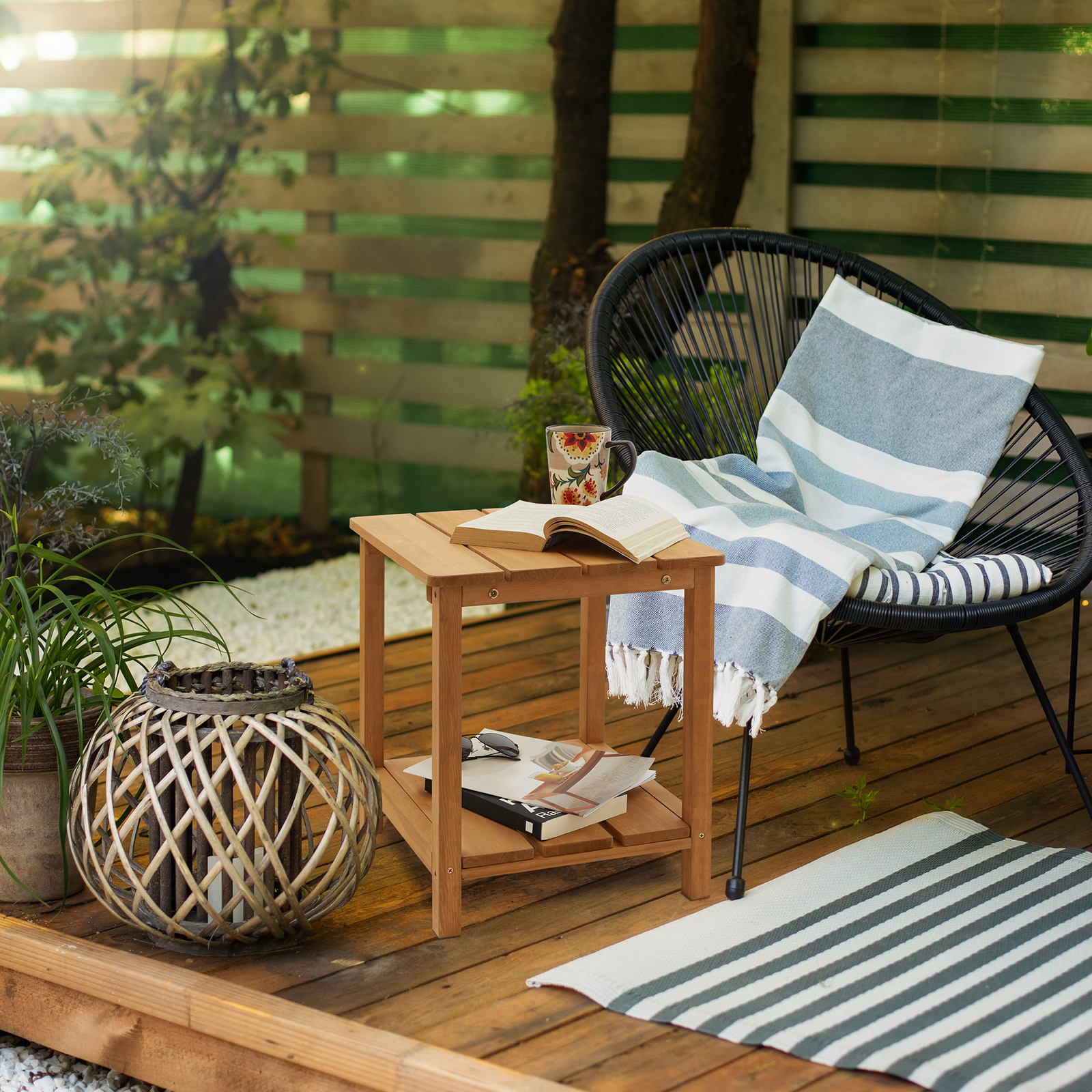 Wood Adirondack Side Table with Shelf for Patio and Deck