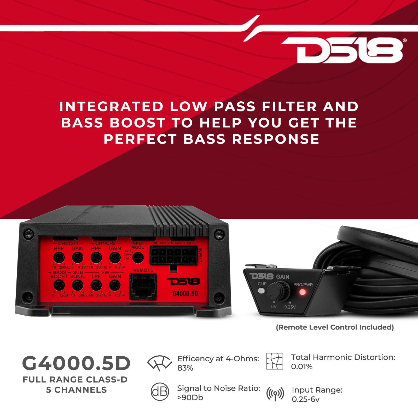 DS18 G4000.5D Car Audio Amplifier 5-Channel 4000 Watts GEN-X Class D Full-Range
