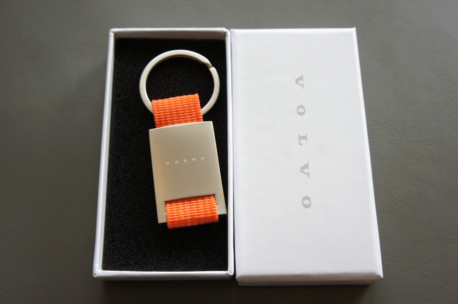 Genuine OEM Volvo Basic Orange Canvas & Silver Stainless Steel Keychain Key Ring
