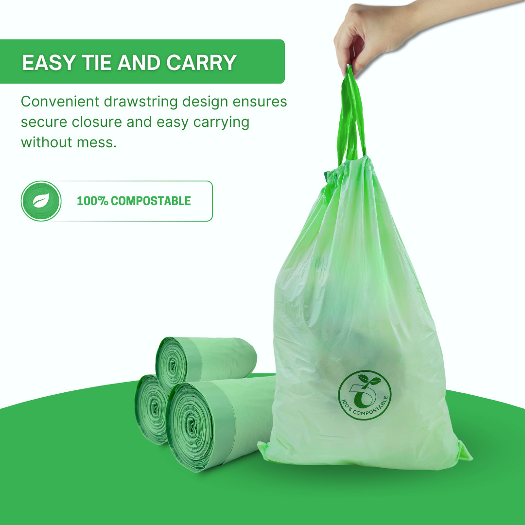 Trash Bags with Drawstring 100% Compostable Durable Garbage Bags 3,8,13 & 30 Gal