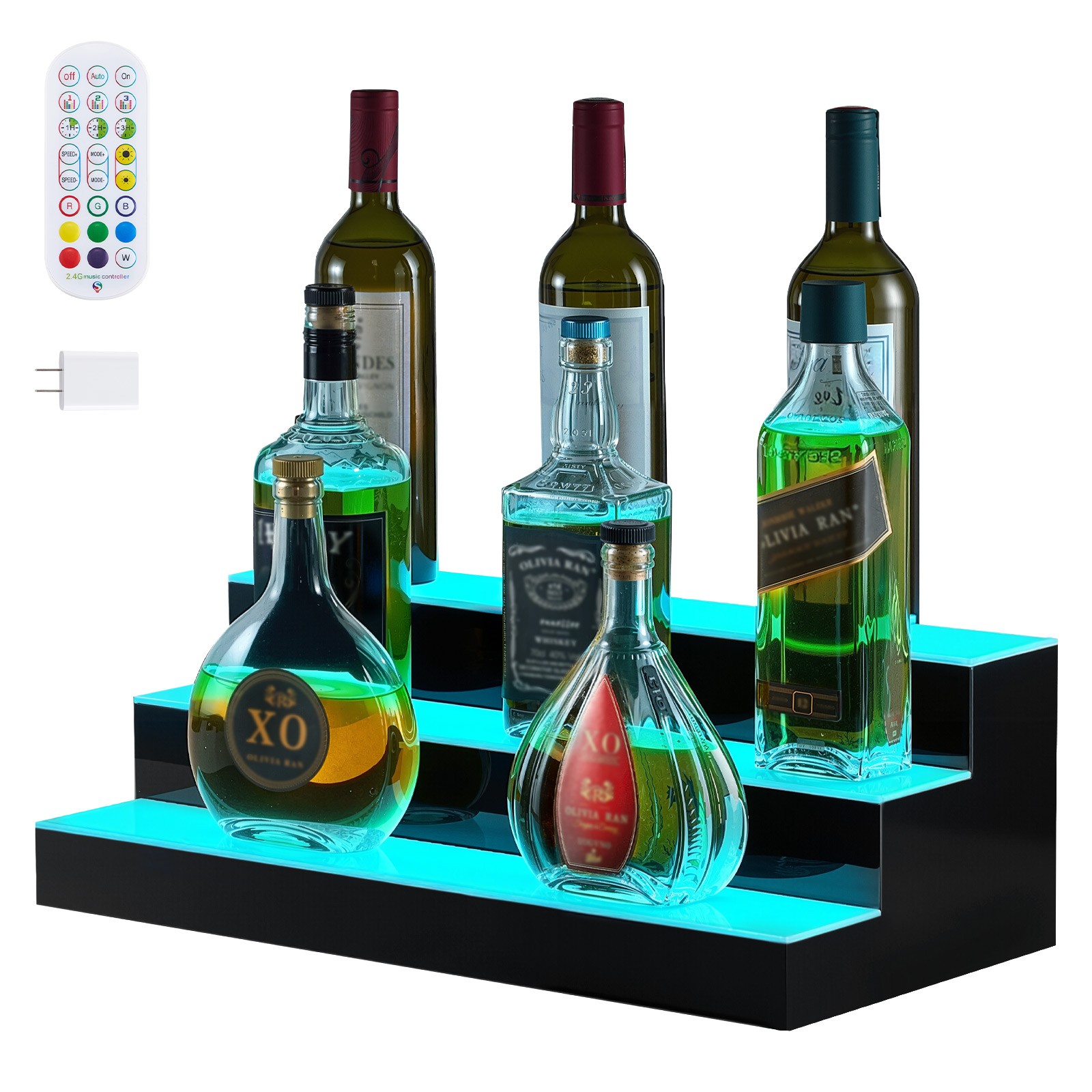 VEVOR LED Lighted Liquor Bottle Display 3 Tiers 20 Inches for 15 Bottles