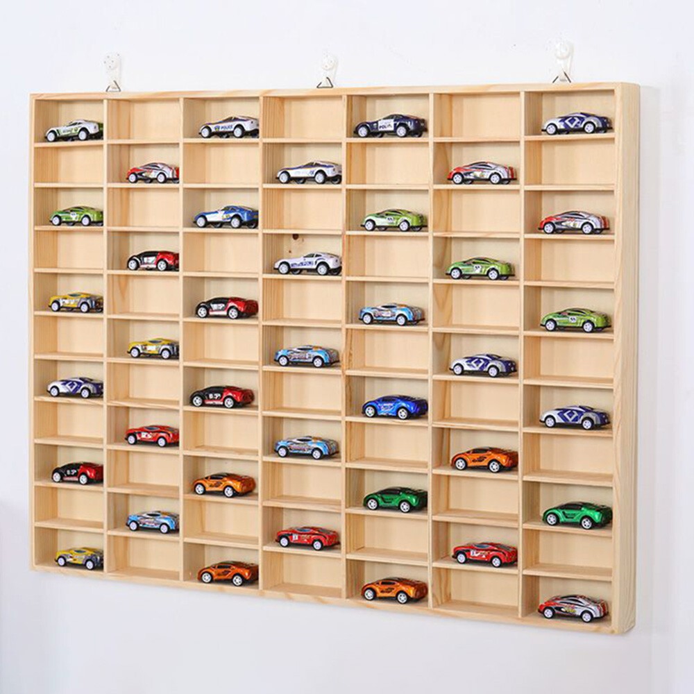60 Grids Hot Wheels Diecast Wooden Display Storage Cabinet 1/64 Car Matchbox US