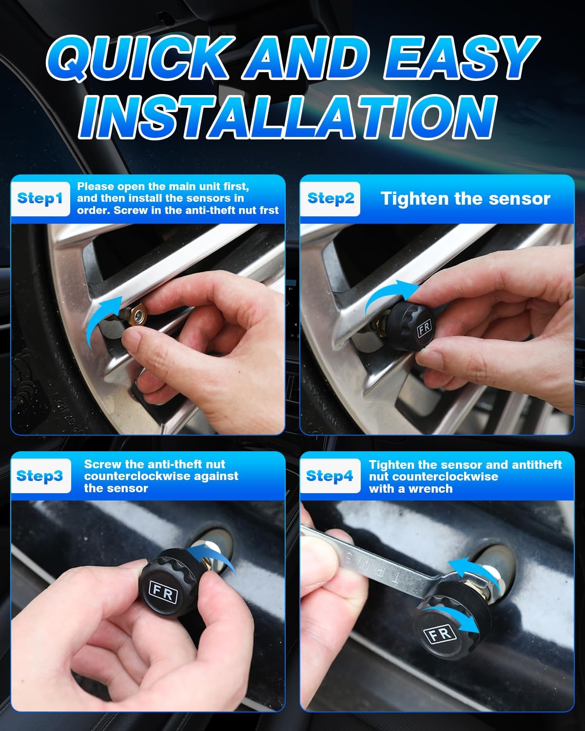 Wireless Solar TPMS LCD Car Tire Pressure Monitoring System + 4 External Sensors