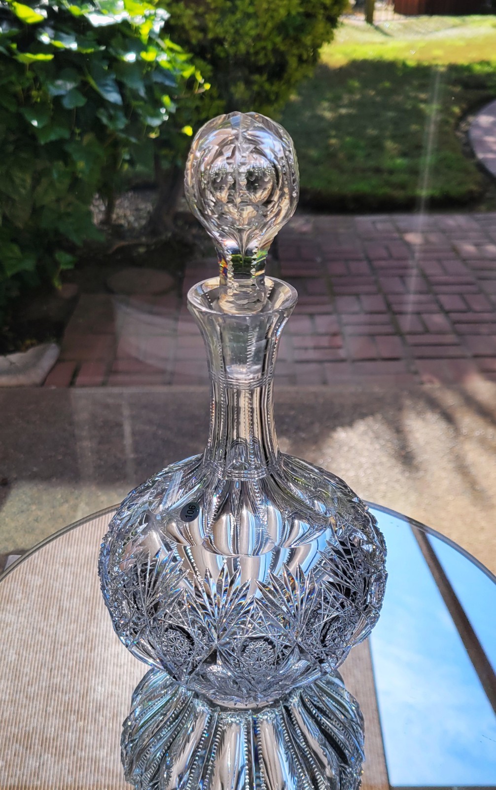 American Brilliant Cut Glass Decanter Hawkes Brunswick Pattern 10" Signed ABP