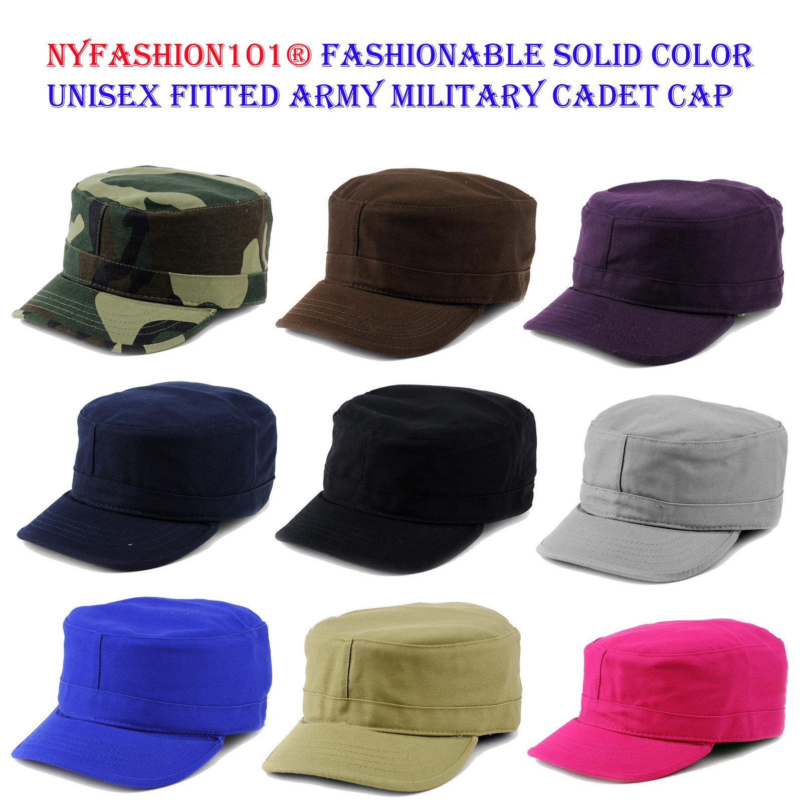 NYFASHION101® Fashionable Solid Unisex Fitted Army Military E-Flag® Cadet Cap