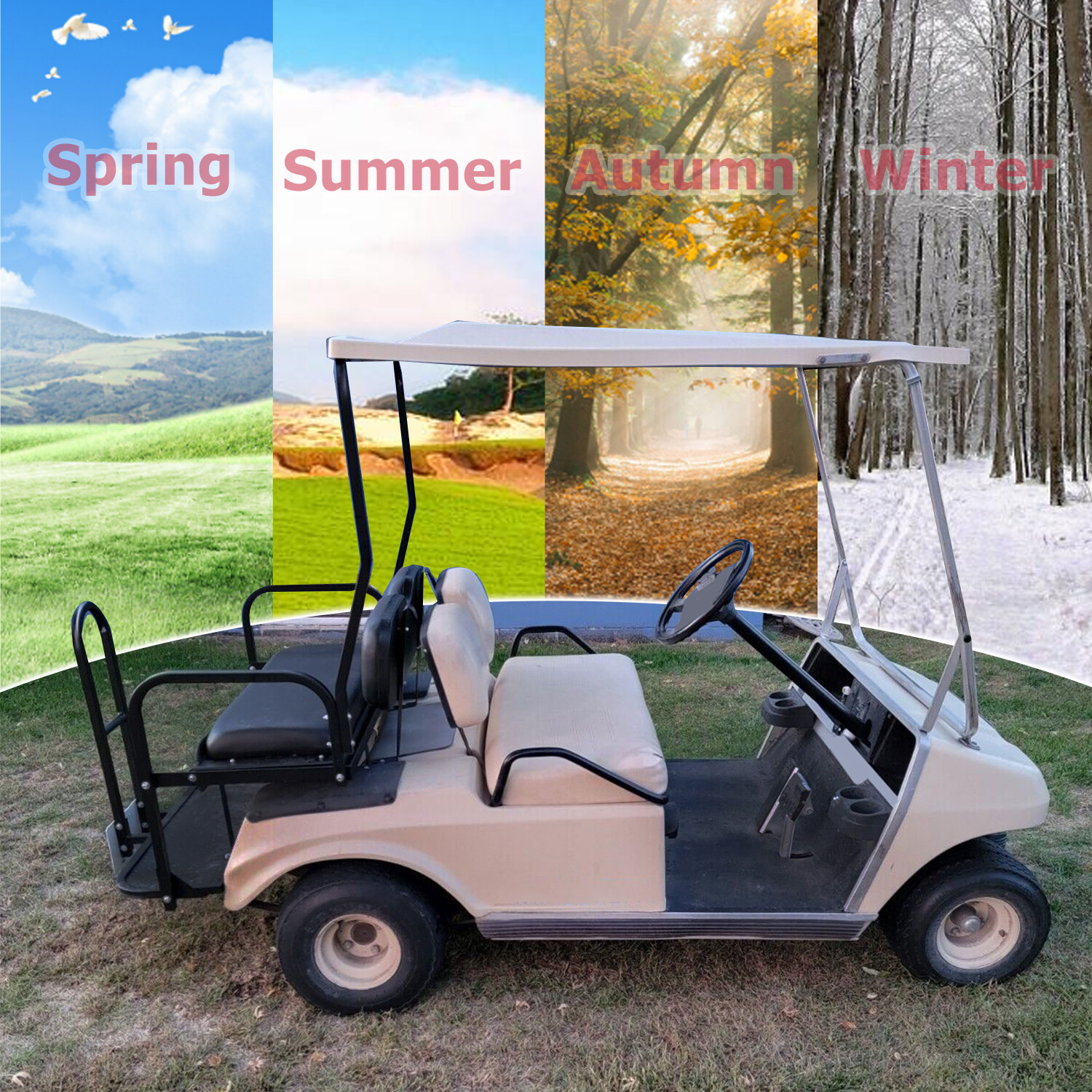 Rear Seat Kit w/ Grab Bar for Club Car DS (1982-2000.5) Golf Cart - Black