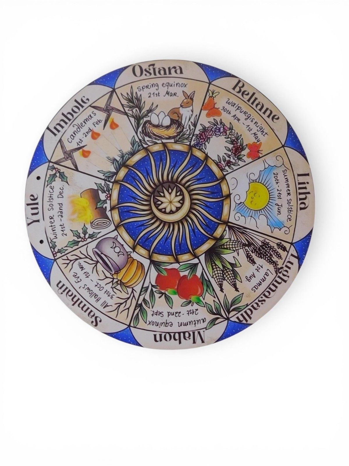 Wheel Of The Year Pagan Calendar Wall Art 12" Wooden Plaque With Vibrant Seasona