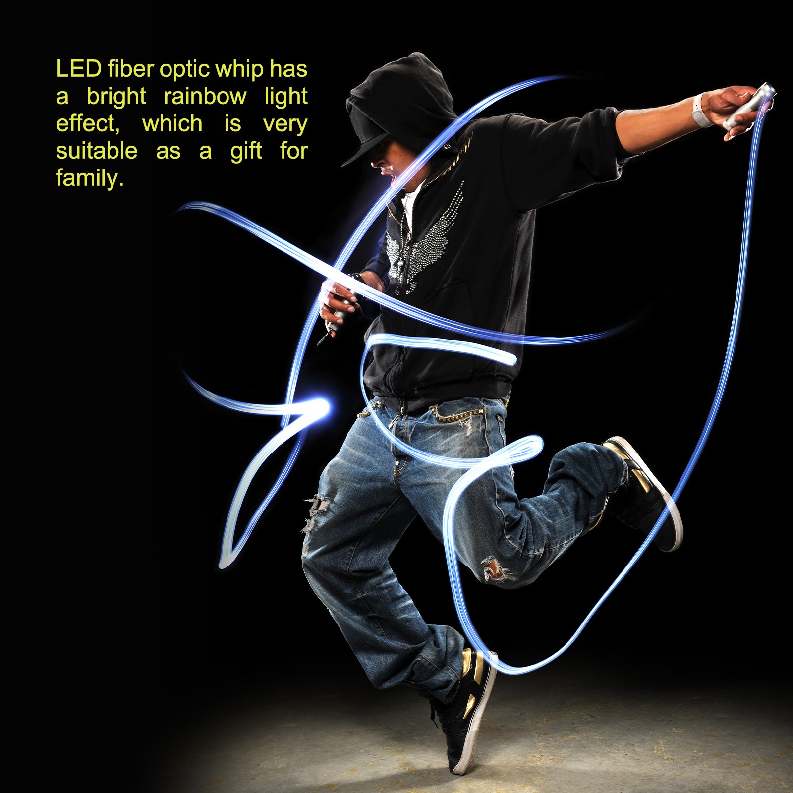 LED Fiber Optic Whip Dance 6ft 22 Rainbow Lights Effect Modes Pixel Glow Whip