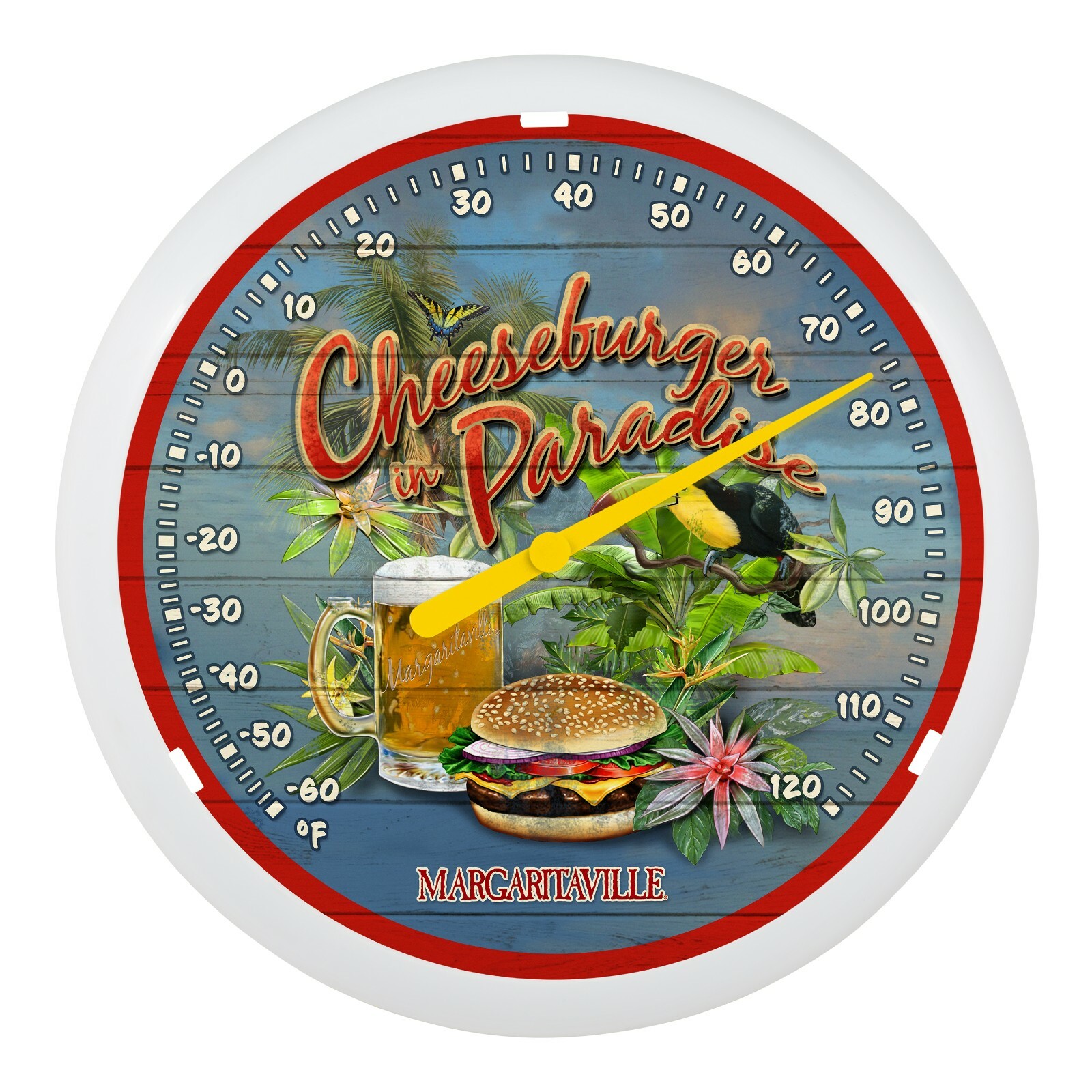 104-67667MV Margaritaville Cheeseburger 13.25" Indoor/Outdoor Dial Thermometer
