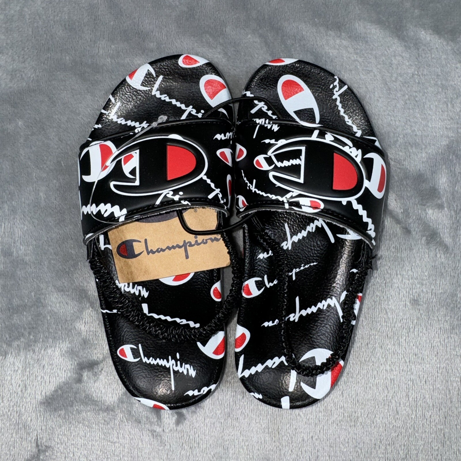 Champion IPO Warped Slides Black Red White CP101071T Toddler NWOB