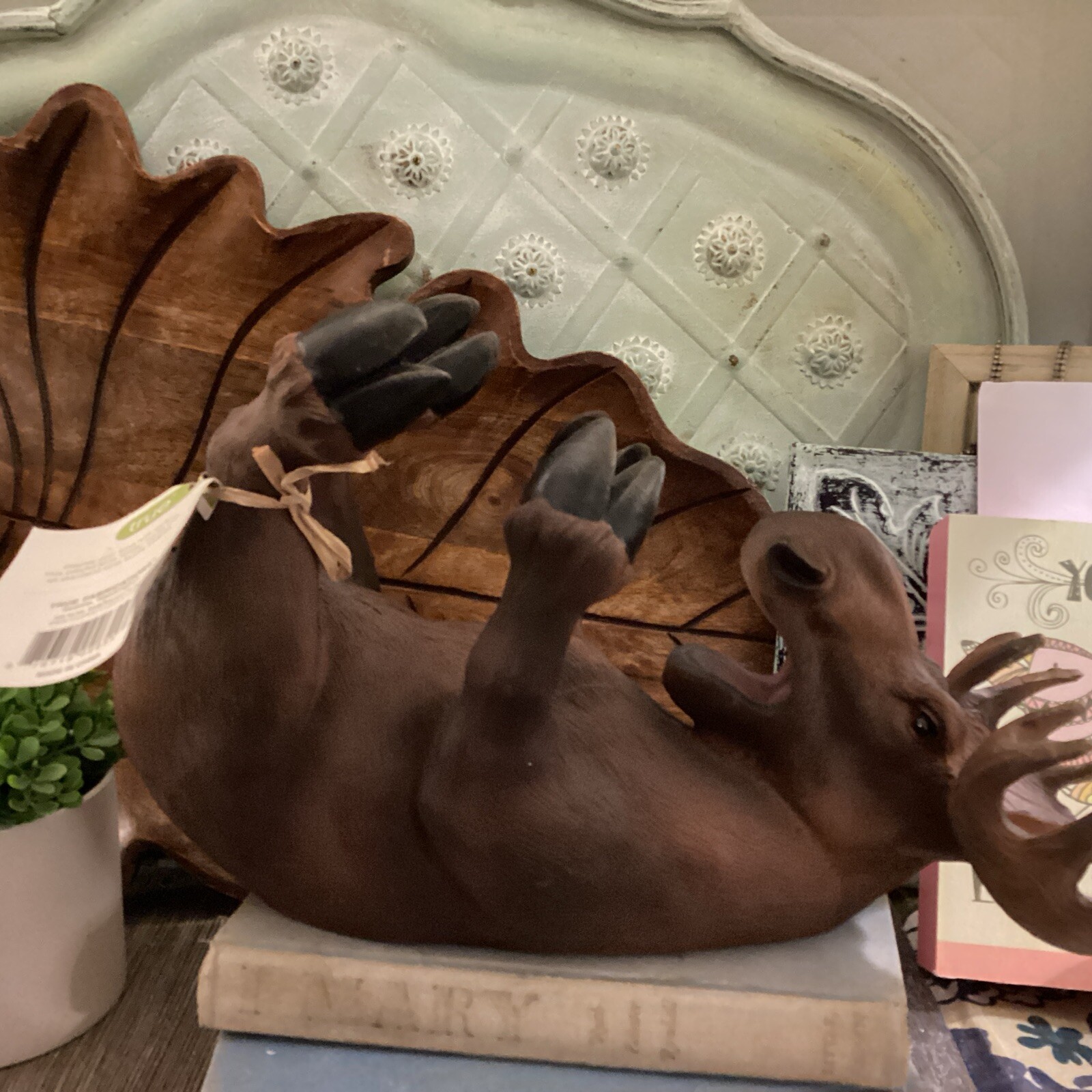 💥True Mischievous Moose Polyresin Wine Tabletop Bottle Holder Wine Lover Gift