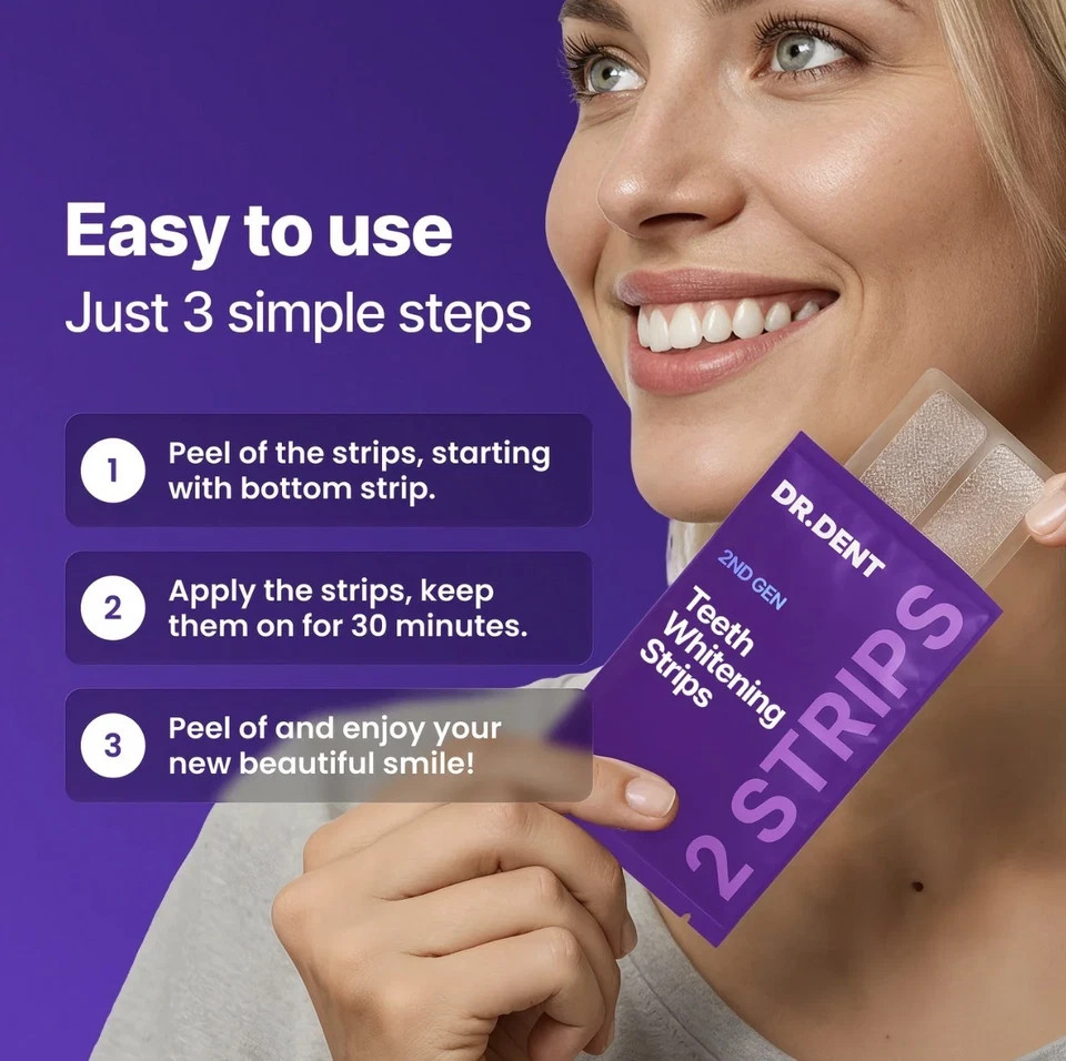 DR.DENT Purple Whitening Strips | Peroxide Free Gentle Teeth Whitening – 14 Ct