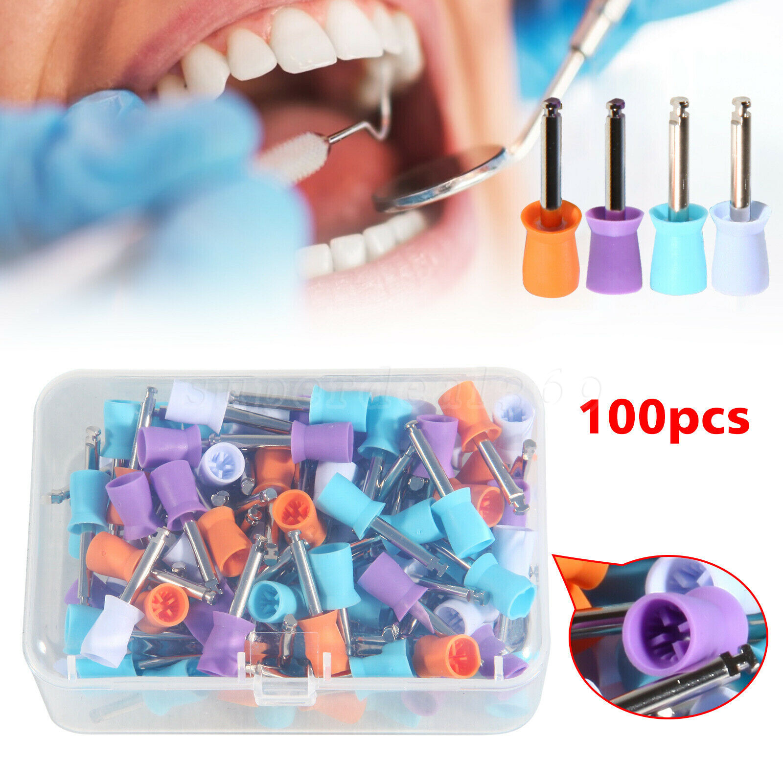 100PCS Mixed Dental Prophy Tooth Polishing Cups Latch Type Rubber Disposable