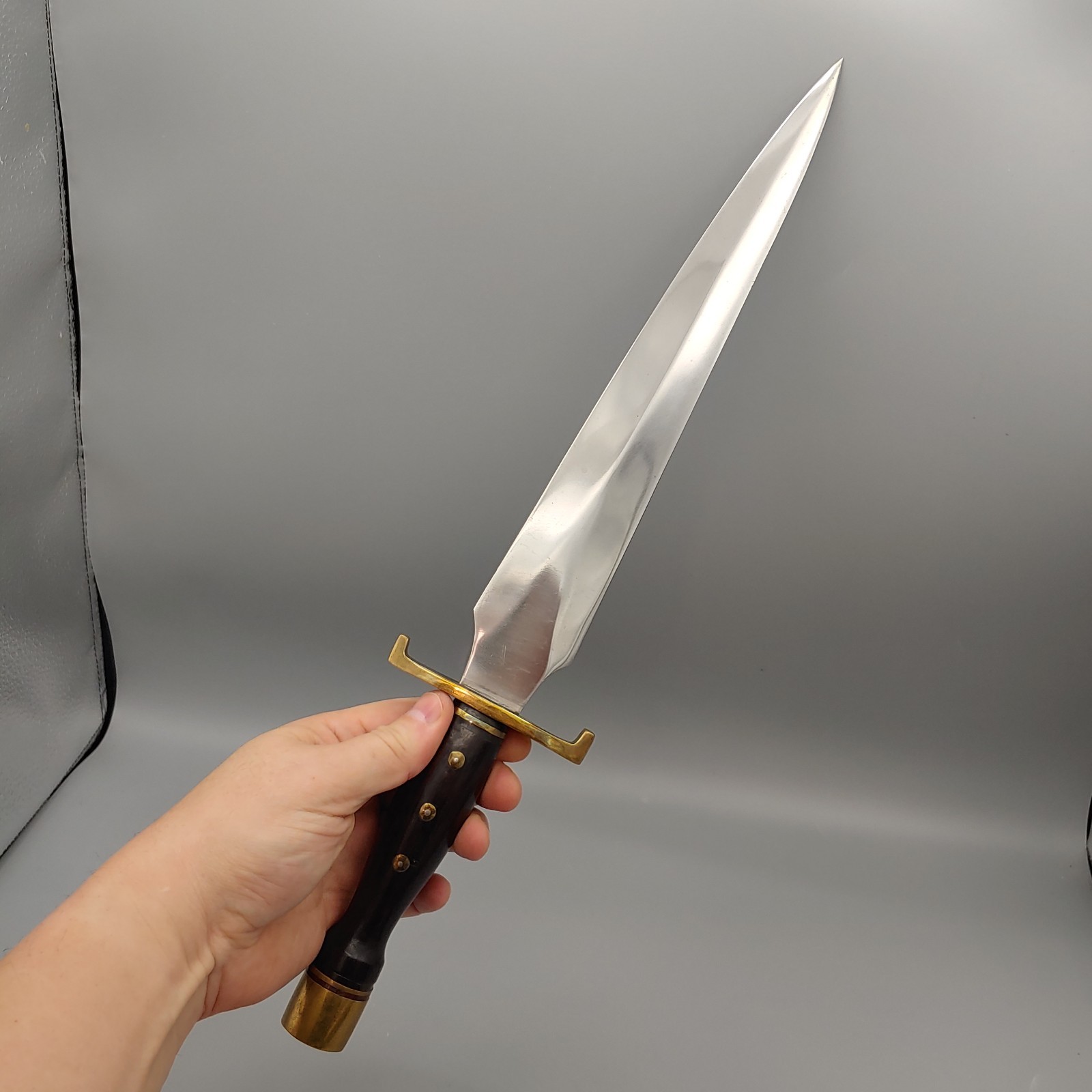 VTG Custom Arkansas Toothpick Knife Dagger w/ Sheath 19" walnut/brass handle 12"