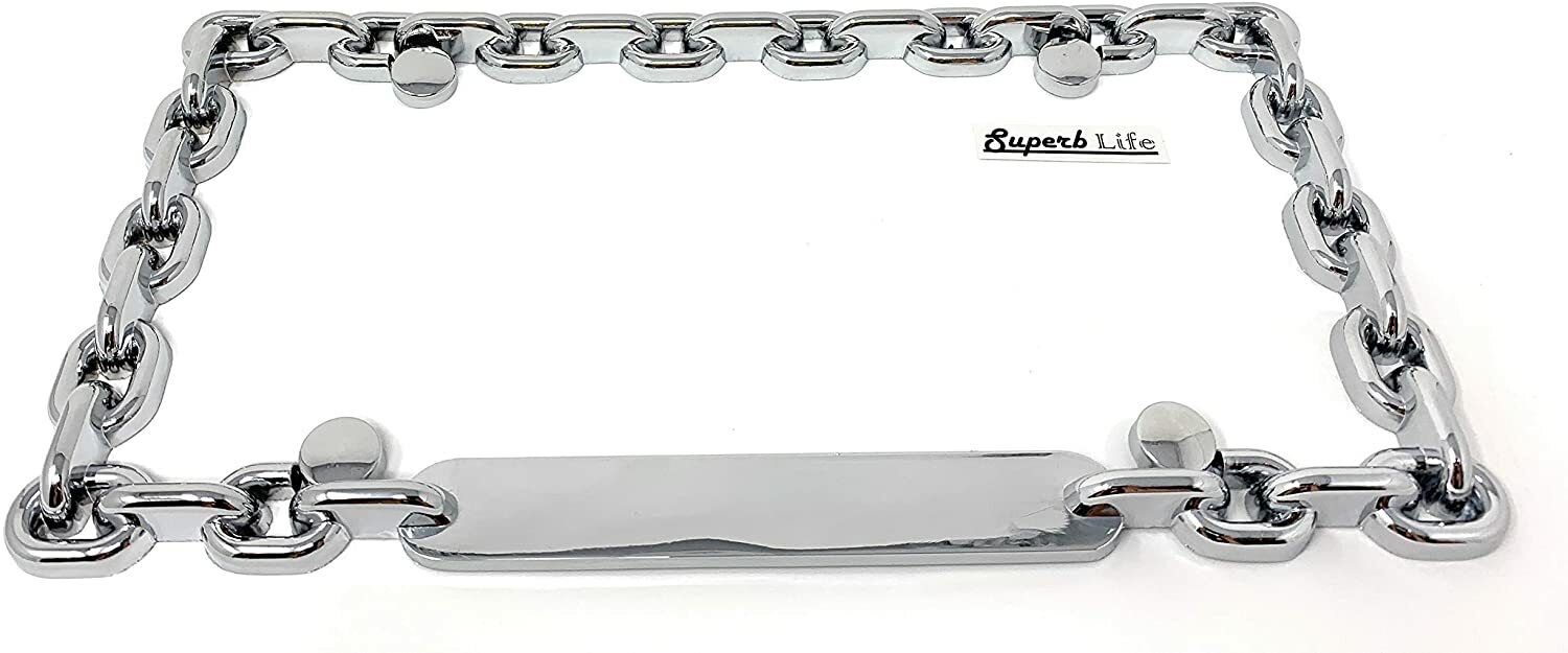 Superb LNF Universal Chrome Mega-Metal Round Chain Link Design License Plate